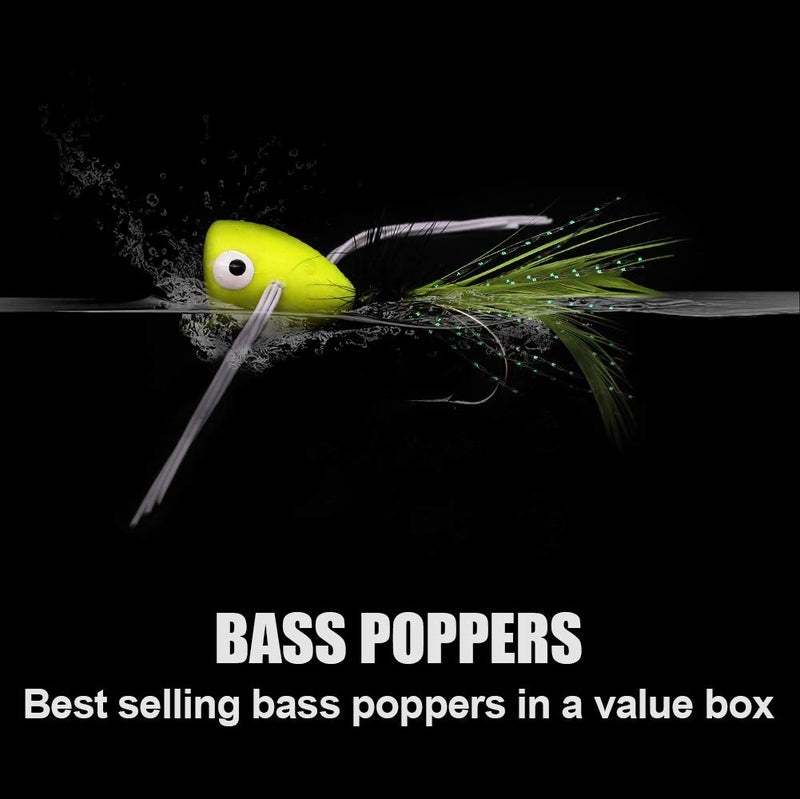 XFISHMAN Fly Fishing Poppers Lures for Bass Panfish Flies Topwater Popper for Crappie Bluegill Kit (Bass Popper Oversize kit 10 pcs) - Image 2